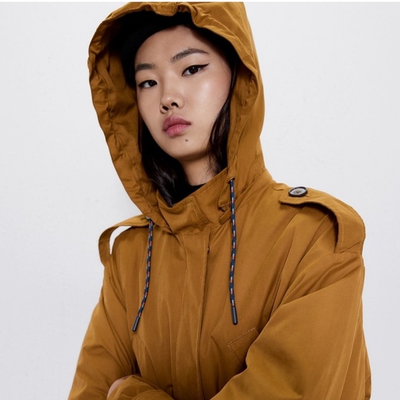 🧡 Cotton Blend Contrast Drawstring Hooded Jacket - Picture 5 of 9